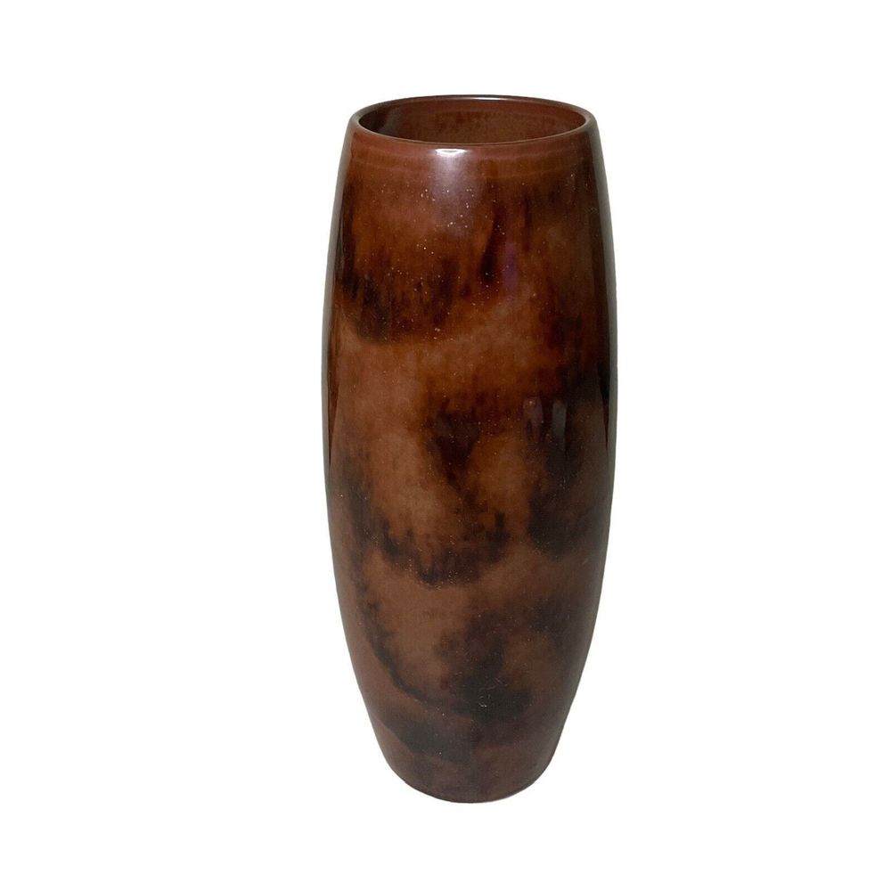 Brown Light Brown Swirled Glazed Ceramic Vase Narrow Neck 13in's Tall Unbranded